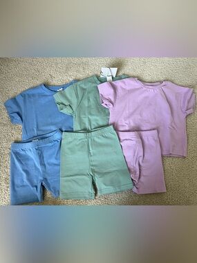 Shein kids 3 sets of 2 pc shirt and bike shorts
